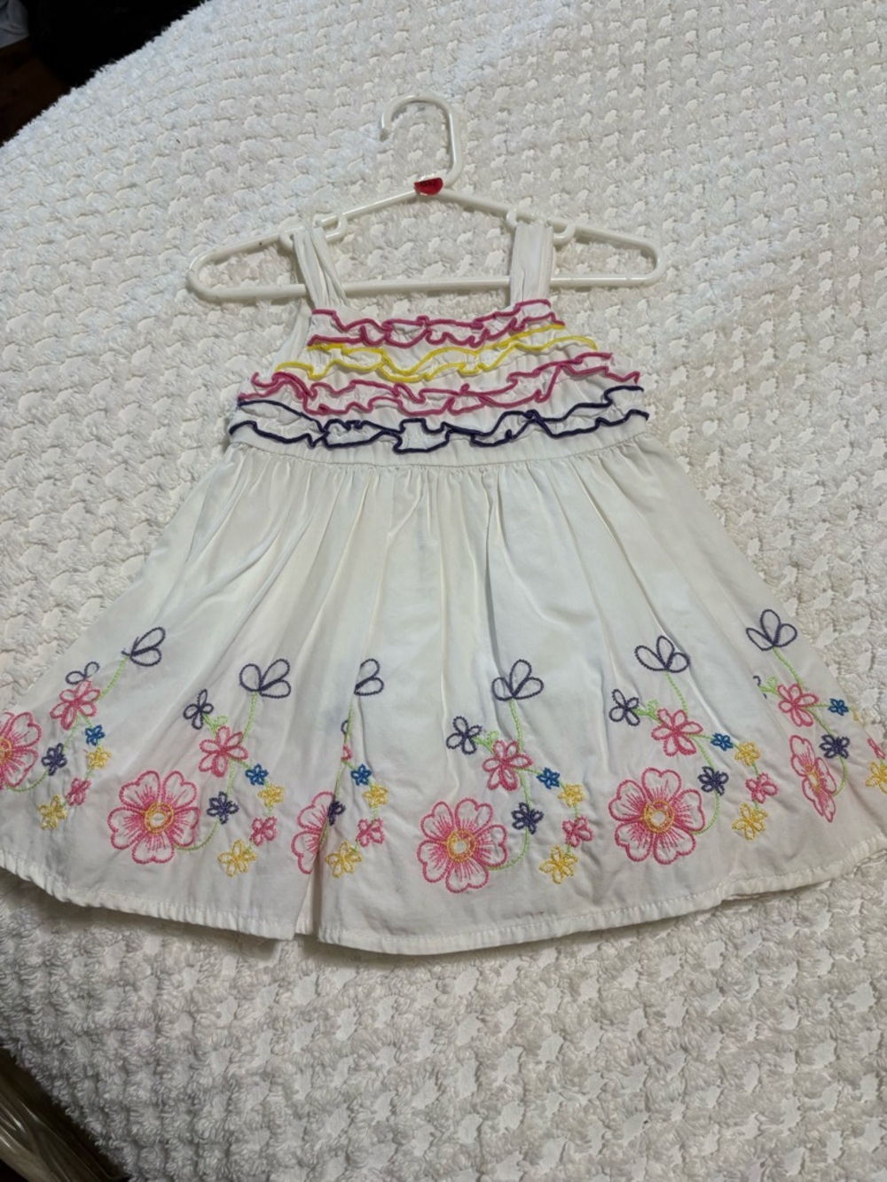 Place White Sundress with Pink, Yellow & Navy Floral Embroidery